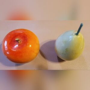 Italian Alabaster Marble Decorative Orange  Red Apple and Yellow Pear Fruit Set